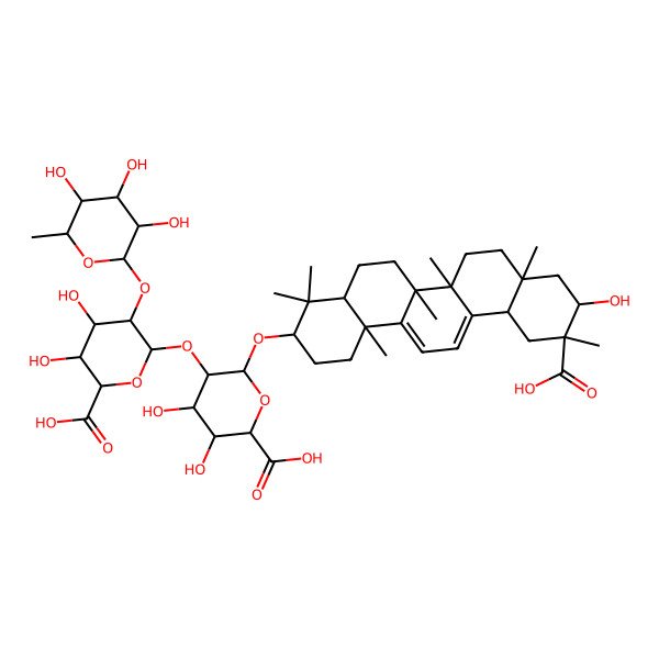 2D Structure of 5-[6-Carboxy-4,5-dihydroxy-3-(3,4,5-trihydroxy-6-methyloxan-2-yl)oxyoxan-2-yl]oxy-6-[(11-carboxy-10-hydroxy-4,4,6a,6b,8a,11,14b-heptamethyl-1,2,3,4a,5,6,7,8,9,10,12,12a-dodecahydropicen-3-yl)oxy]-3,4-dihydroxyoxane-2-carboxylic acid