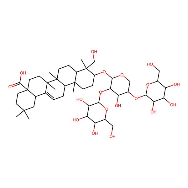 2D Structure of (4aR,6aR,6aS,6bR,8aR,9S,10R,12aR,14bR)-10-[(2R,3S,4R,5S)-4-hydroxy-3,5-bis[[(2R,3S,4R,5R,6S)-3,4,5-trihydroxy-6-(hydroxymethyl)oxan-2-yl]oxy]oxan-2-yl]oxy-9-(hydroxymethyl)-2,2,6a,6b,9,12a-hexamethyl-1,3,4,5,6,6a,7,8,8a,10,11,12,13,14b-tetradecahydropicene-4a-carboxylic acid