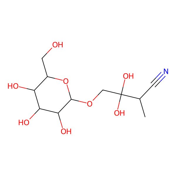 2D Structure of 3,3-dihydroxy-2-methyl-4-[(2R,3R,4S,5S,6R)-3,4,5-trihydroxy-6-(hydroxymethyl)oxan-2-yl]oxybutanenitrile