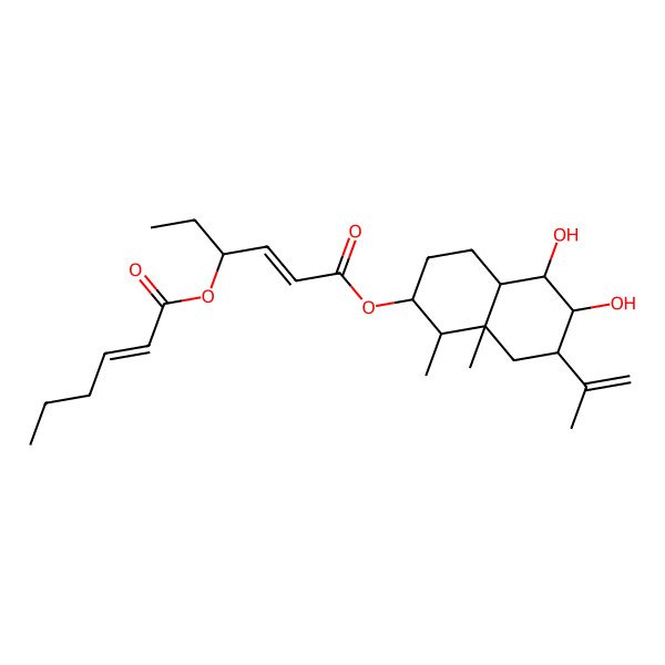 2D Structure of (5,6-dihydroxy-1,8a-dimethyl-7-prop-1-en-2-yl-2,3,4,4a,5,6,7,8-octahydro-1H-naphthalen-2-yl) 4-hex-2-enoyloxyhex-2-enoate