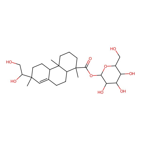 2D Structure of [(2S,3R,4S,5S,6R)-3,4,5-trihydroxy-6-(hydroxymethyl)oxan-2-yl] (1R,4aS,4bS,7S,10aS)-7-[(1S)-1,2-dihydroxyethyl]-1,4a,7-trimethyl-3,4,4b,5,6,9,10,10a-octahydro-2H-phenanthrene-1-carboxylate