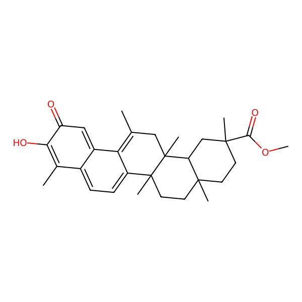 2D Structure of methyl (2R,4aS,6aS,14aS,14bR)-10-hydroxy-2,4a,6a,9,13,14a-hexamethyl-11-oxo-3,4,5,6,14,14b-hexahydro-1H-picene-2-carboxylate