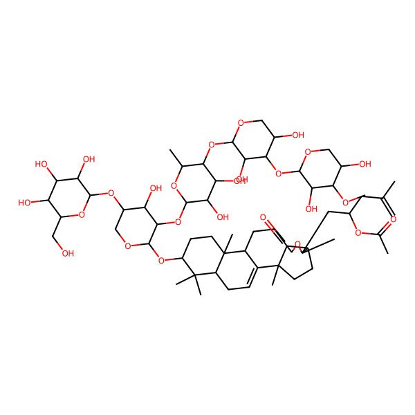 2D Structure of [(2S)-1-[(2S,5S,6S,9S,12S,13R,16S,18R)-16-[(2S,3R,4S,5R)-3-[(2S,3R,4R,5S,6R)-5-[(2S,3R,4S,5R)-4-[(2S,3R,4S,5R)-3,5-dihydroxy-4-methoxyoxan-2-yl]oxy-3,5-dihydroxyoxan-2-yl]oxy-3,4-dihydroxy-6-methyloxan-2-yl]oxy-4-hydroxy-5-[(2S,3R,4S,5S,6R)-3,4,5-trihydroxy-6-(hydroxymethyl)oxan-2-yl]oxyoxan-2-yl]oxy-2,6,13,17,17-pentamethyl-8-oxo-7-oxapentacyclo[10.8.0.02,9.05,9.013,18]icos-1(20)-en-6-yl]-4-methylpent-4-en-2-yl] acetate
