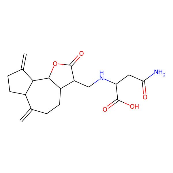 2D Structure of 2-[[(3aS)-6,9-dimethylidene-2-oxo-3a,4,5,6a,7,8,9a,9b-octahydro-3H-azuleno[4,5-b]furan-3-yl]methylamino]-4-amino-4-oxobutanoic acid