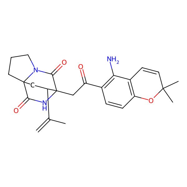 2D Structure of 7-[2-(5-Amino-2,2-dimethylchromen-6-yl)-2-oxoethyl]-11-prop-1-en-2-yl-5,8-diazatricyclo[5.2.2.01,5]undecane-6,9-dione