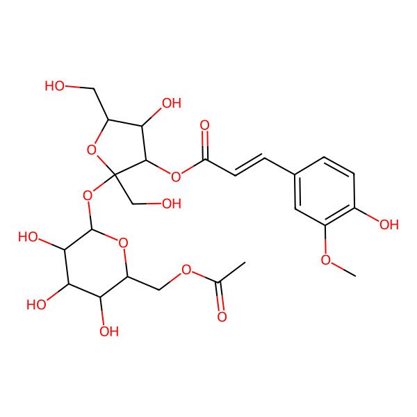 2D Structure of [2-[6-(Acetyloxymethyl)-3,4,5-trihydroxyoxan-2-yl]oxy-4-hydroxy-2,5-bis(hydroxymethyl)oxolan-3-yl] 3-(4-hydroxy-3-methoxyphenyl)prop-2-enoate