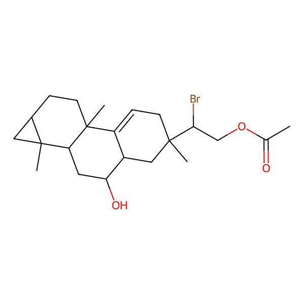 2D Structure of [(2R)-2-[(1aR,1bS,3S,3aS,5R,7bS,9aS)-3-hydroxy-1a,5,7b-trimethyl-1,1b,2,3,3a,4,6,8,9,9a-decahydrocyclopropa[a]phenanthren-5-yl]-2-bromoethyl] acetate