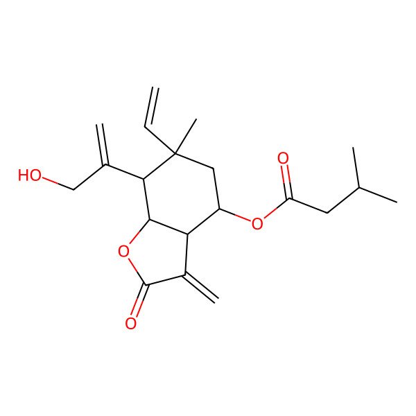 2D Structure of [(3aR,4S,6S,7R,7aR)-6-ethenyl-7-(3-hydroxyprop-1-en-2-yl)-6-methyl-3-methylidene-2-oxo-4,5,7,7a-tetrahydro-3aH-1-benzofuran-4-yl] 3-methylbutanoate
