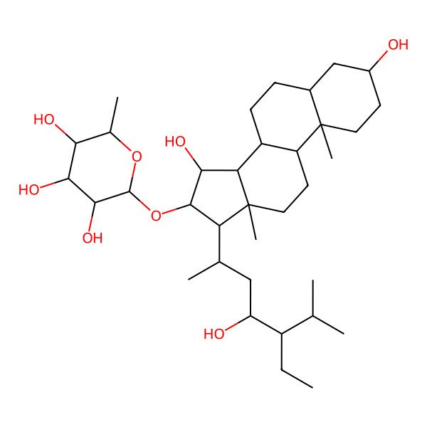 2D Structure of (2S,3R,4R,5R,6S)-2-[[(3S,5S,8R,9S,10S,13S,14S,15S,16R,17R)-17-[(2R,4S,5R)-5-ethyl-4-hydroxy-6-methylheptan-2-yl]-3,15-dihydroxy-10,13-dimethyl-2,3,4,5,6,7,8,9,11,12,14,15,16,17-tetradecahydro-1H-cyclopenta[a]phenanthren-16-yl]oxy]-6-methyloxane-3,4,5-triol
