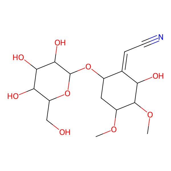 2D Structure of (2Z)-2-[(2S,3R,4S,6R)-2-hydroxy-3,4-dimethoxy-6-[(2S,3S,4R,5R,6S)-3,4,5-trihydroxy-6-(hydroxymethyl)oxan-2-yl]oxycyclohexylidene]acetonitrile