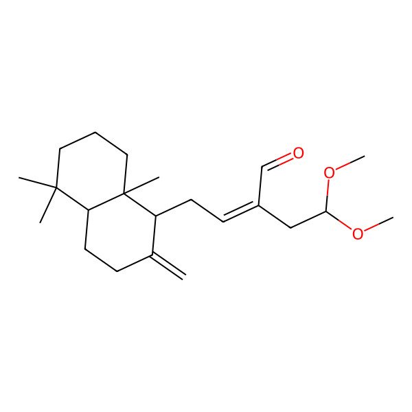 2D Structure of 4-(5,5,8a-trimethyl-2-methylidene-3,4,4a,6,7,8-hexahydro-1H-naphthalen-1-yl)-2-(2,2-dimethoxyethyl)but-2-enal
