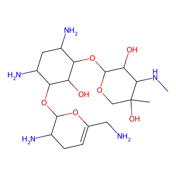 2D Structure of 4,6-Diamino-3-{[3-amino-6-(aminomethyl)-3,4-dihydro-2h-pyran-2-yl]oxy}-2-hydroxycyclohexyl 3-deoxy-4-c-methyl-3-(methylamino)pentopyranoside