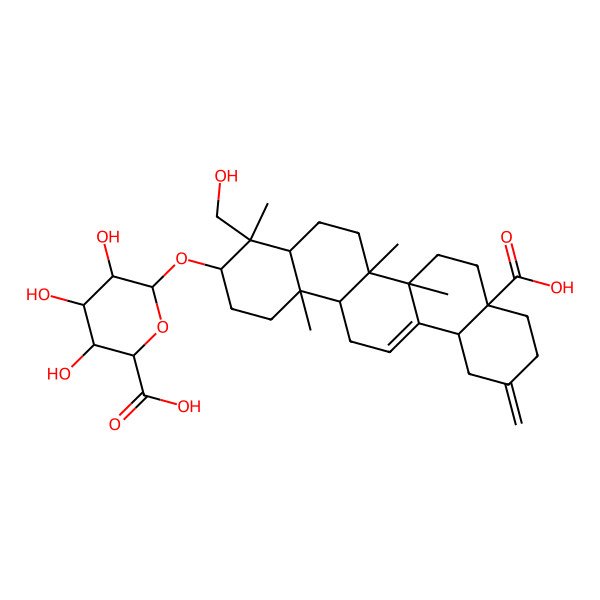 2D Structure of 6-[[8a-Carboxy-4-(hydroxymethyl)-4,6a,6b,14b-tetramethyl-11-methylidene-1,2,3,4a,5,6,7,8,9,10,12,12a,14,14a-tetradecahydropicen-3-yl]oxy]-3,4,5-trihydroxyoxane-2-carboxylic acid