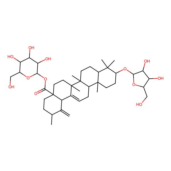 2D Structure of [(2S,3R,4S,5S,6R)-3,4,5-trihydroxy-6-(hydroxymethyl)oxan-2-yl] (2R,4aS,6aR,6aS,6bR,8aR,10S,12aR,14bS)-10-[(2S,3S,4S,5R)-3,4-dihydroxy-5-(hydroxymethyl)oxolan-2-yl]oxy-2,6a,6b,9,9,12a-hexamethyl-1-methylidene-2,3,4,5,6,6a,7,8,8a,10,11,12,13,14b-tetradecahydropicene-4a-carboxylate
