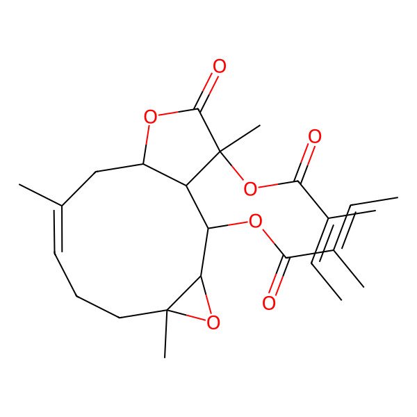 2D Structure of [(1R,2S,3S,5R,8E,11R,14R)-5,9,14-trimethyl-14-[(Z)-2-methylbut-2-enoyl]oxy-13-oxo-4,12-dioxatricyclo[9.3.0.03,5]tetradec-8-en-2-yl] (Z)-2-methylbut-2-enoate