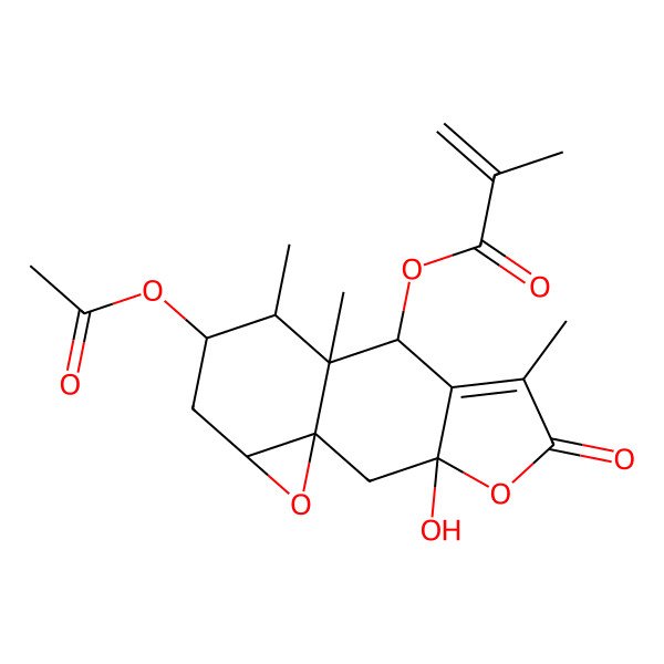 2D Structure of (11-Acetyloxy-3-hydroxy-6,9,10-trimethyl-5-oxo-4,14-dioxatetracyclo[7.5.0.01,13.03,7]tetradec-6-en-8-yl) 2-methylprop-2-enoate