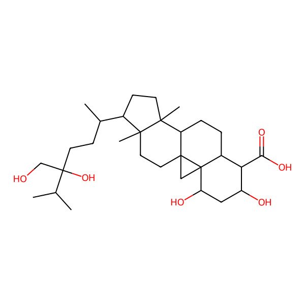 2D Structure of (1S,3S,4S,6S,7S,8S,11S,12S,15R,16R)-4,6-dihydroxy-15-[(2R)-5-hydroxy-5-(hydroxymethyl)-6-methylheptan-2-yl]-12,16-dimethylpentacyclo[9.7.0.01,3.03,8.012,16]octadecane-7-carboxylic acid