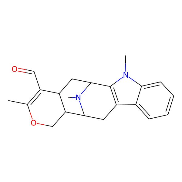 2D Structure of (12S,13R,18R)-3,16,20-trimethyl-15-oxa-3,20-diazapentacyclo[10.7.1.02,10.04,9.013,18]icosa-2(10),4,6,8,16-pentaene-17-carbaldehyde