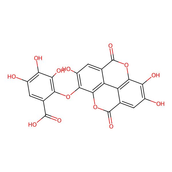 2D Structure of 3,4,5-Trihydroxy-2-[(6,13,14-trihydroxy-3,10-dioxo-2,9-dioxatetracyclo[6.6.2.04,16.011,15]hexadeca-1(15),4,6,8(16),11,13-hexaen-7-yl)oxy]benzoic acid