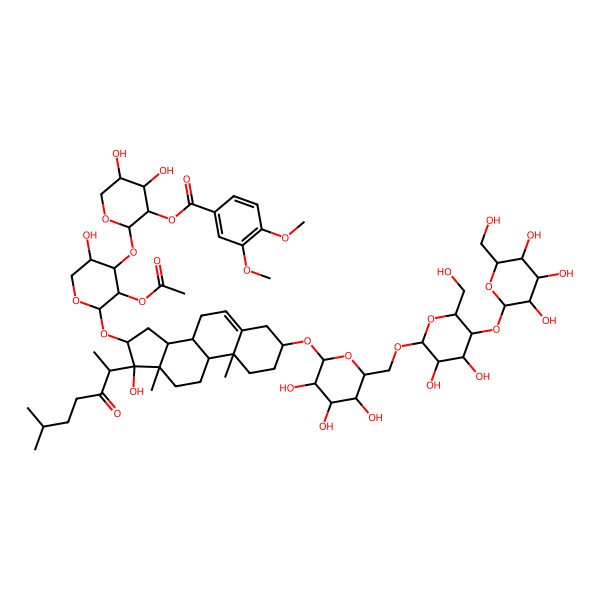 2D Structure of [2-[3-Acetyloxy-2-[[3-[6-[[3,4-dihydroxy-6-(hydroxymethyl)-5-[3,4,5-trihydroxy-6-(hydroxymethyl)oxan-2-yl]oxyoxan-2-yl]oxymethyl]-3,4,5-trihydroxyoxan-2-yl]oxy-17-hydroxy-10,13-dimethyl-17-(6-methyl-3-oxoheptan-2-yl)-1,2,3,4,7,8,9,11,12,14,15,16-dodecahydrocyclopenta[a]phenanthren-16-yl]oxy]-5-hydroxyoxan-4-yl]oxy-4,5-dihydroxyoxan-3-yl] 3,4-dimethoxybenzoate