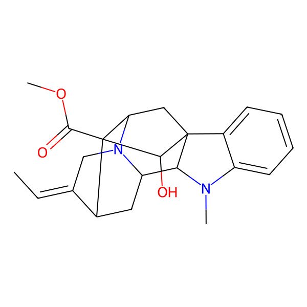 2D Structure of methyl (1R,9R,10S,12S,13E,16S,17R,18S)-13-ethylidene-18-hydroxy-8-methyl-8,15-diazahexacyclo[14.2.1.01,9.02,7.010,15.012,17]nonadeca-2,4,6-triene-17-carboxylate