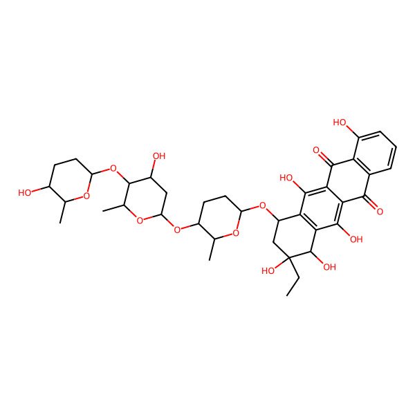 2D Structure of 9-ethyl-4,6,9,10,11-pentahydroxy-7-[5-[4-hydroxy-5-(5-hydroxy-6-methyloxan-2-yl)oxy-6-methyloxan-2-yl]oxy-6-methyloxan-2-yl]oxy-8,10-dihydro-7H-tetracene-5,12-dione