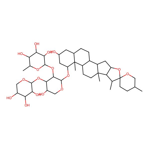2D Structure of 2-[5-Hydroxy-2-(16-hydroxy-5',7,9,13-tetramethylspiro[5-oxapentacyclo[10.8.0.02,9.04,8.013,18]icosane-6,2'-oxane]-14-yl)oxy-4-(3,4,5-trihydroxyoxan-2-yl)oxyoxan-3-yl]oxy-6-methyloxane-3,4,5-triol