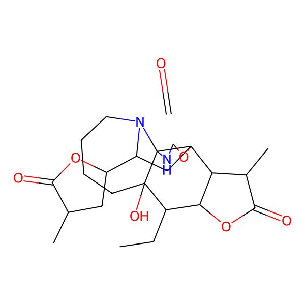 2D Structure of 7-Ethyl-8-hydroxy-3-methyl-19-(4-methyl-5-oxooxolan-2-yl)-5,17-dioxa-13,15-diazapentacyclo[11.4.2.01,14.02,6.08,14]nonadecane-4,16-dione