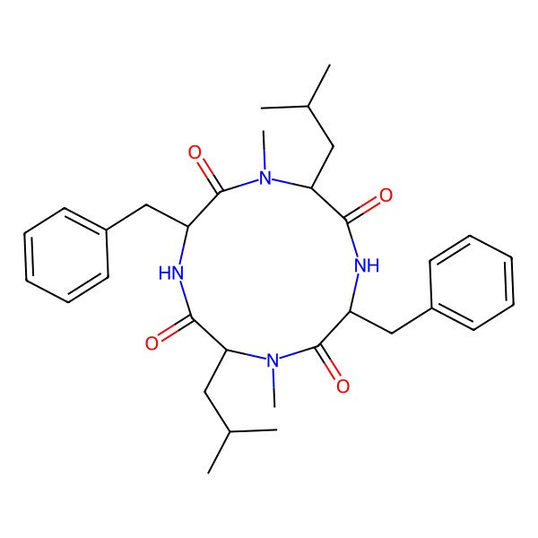 2D Structure of 3,9-Dibenzyl-1,7-dimethyl-6,12-bis(2-methylpropyl)-1,4,7,10-tetrazacyclododecane-2,5,8,11-tetrone