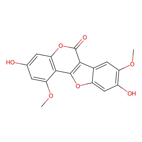 2D Structure of 3,9-Dihydroxy-1,8-dimethoxy-[1]benzofuro[3,2-c]chromen-6-one