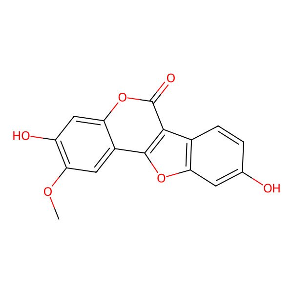 2D Structure of 3,9-Dihydroxy-2-methoxy-[1]benzofuro[3,2-c]chromen-6-one