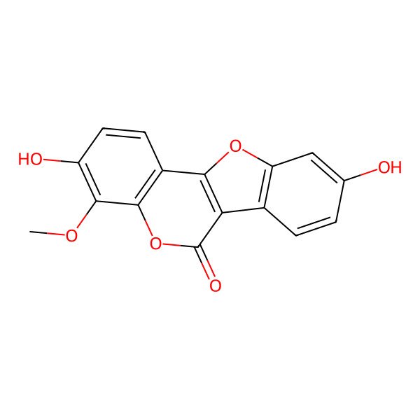 2D Structure of 3,9-Dihydroxy-4-methoxy-[1]benzofuro[3,2-c]chromen-6-one
