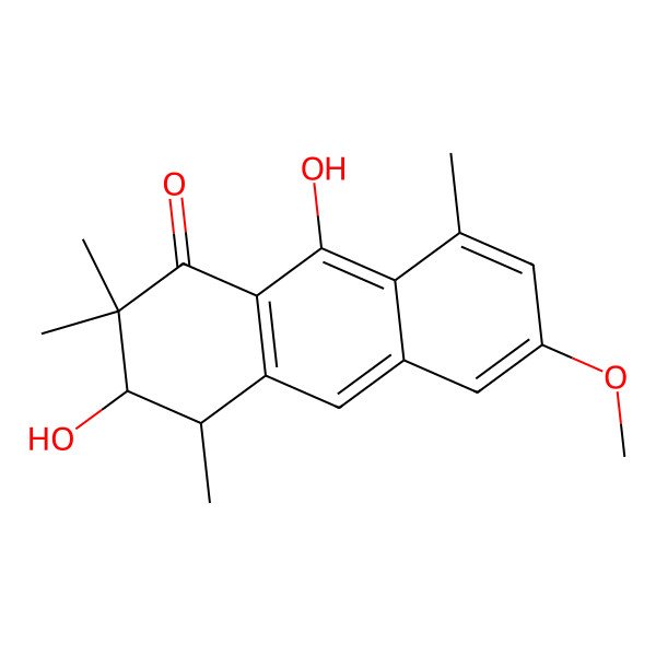 2D Structure of 3,9-Dihydroxy-6-methoxy-2,2,4,8-tetramethyl-3,4-dihydroanthracen-1-one