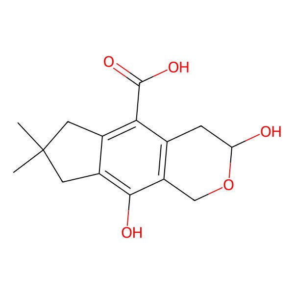 2D Structure of 3,9-dihydroxy-7,7-dimethyl-3,4,6,8-tetrahydro-1H-cyclopenta[g]isochromene-5-carboxylic acid