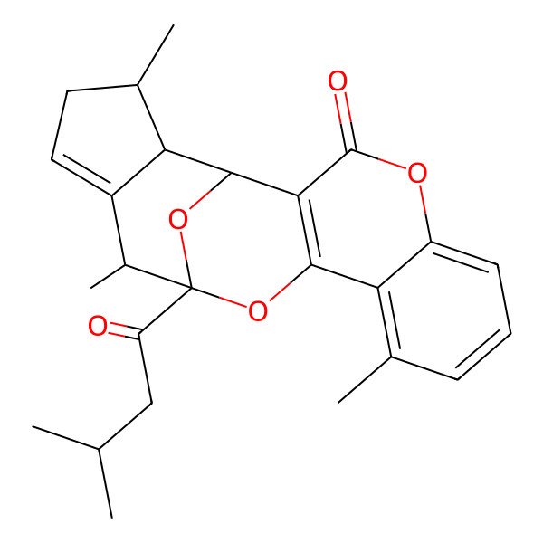 2D Structure of 9,14,18-Trimethyl-13-(3-methylbutanoyl)-4,12,20-trioxapentacyclo[11.6.1.02,11.05,10.015,19]icosa-2(11),5,7,9,15-pentaen-3-one