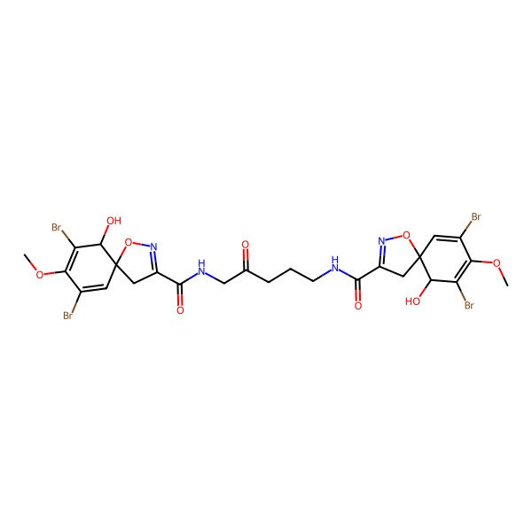 2D Structure of (5R,6S)-7,9-dibromo-N-[5-[[(5S,6R)-7,9-dibromo-6-hydroxy-8-methoxy-1-oxa-2-azaspiro[4.5]deca-2,7,9-triene-3-carbonyl]amino]-4-oxopentyl]-6-hydroxy-8-methoxy-1-oxa-2-azaspiro[4.5]deca-2,7,9-triene-3-carboxamide