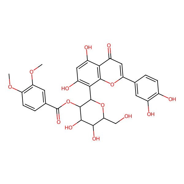 2D Structure of [(2S,3S,4S,5S,6S)-2-[2-(3,4-dihydroxyphenyl)-5,7-dihydroxy-4-oxochromen-8-yl]-4,5-dihydroxy-6-(hydroxymethyl)oxan-3-yl] 3,4-dimethoxybenzoate