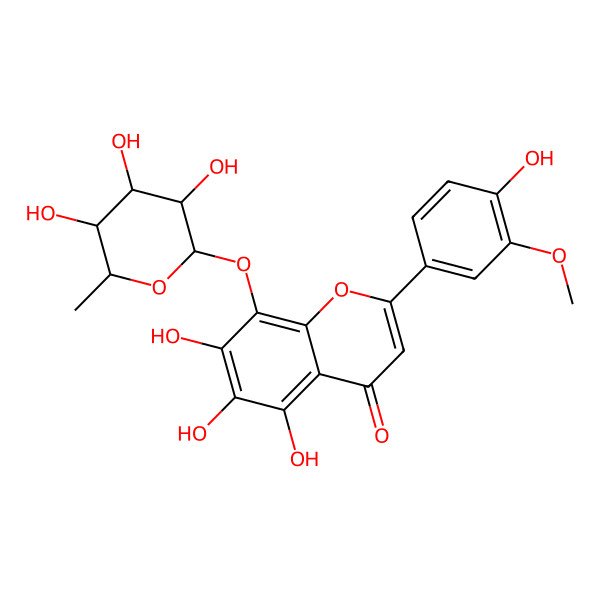 2D Structure of 8-[(6-Deoxy-alpha-L-mannopyranosyl)oxy]-5,6,7-trihydroxy-2-(4-hydroxy-3-methoxyphenyl)-4H-1-benzopyran-4-one