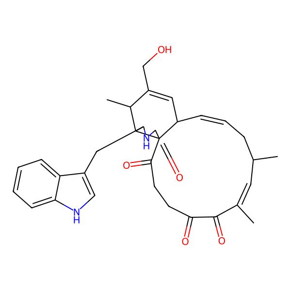 2D Structure of 15-(hydroxymethyl)-18-(1H-indol-3-ylmethyl)-7,9,16-trimethyl-19-azatricyclo[11.7.0.01,17]icosa-7,11,14-triene-2,5,6,20-tetrone