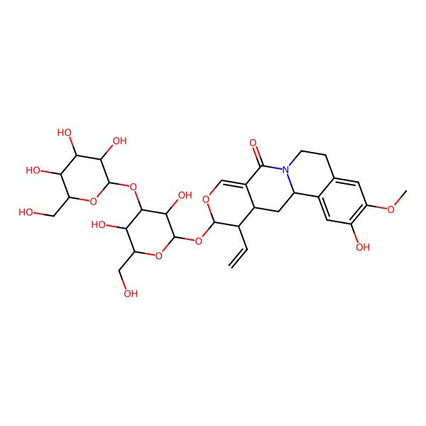 2D Structure of (1R,15S,16R,17S)-15-[(2S,3R,4S,5R,6R)-3,5-dihydroxy-6-(hydroxymethyl)-4-[(2S,3R,4S,5S,6R)-3,4,5-trihydroxy-6-(hydroxymethyl)oxan-2-yl]oxyoxan-2-yl]oxy-16-ethenyl-4-hydroxy-5-methoxy-14-oxa-10-azatetracyclo[8.8.0.02,7.012,17]octadeca-2,4,6,12-tetraen-11-one