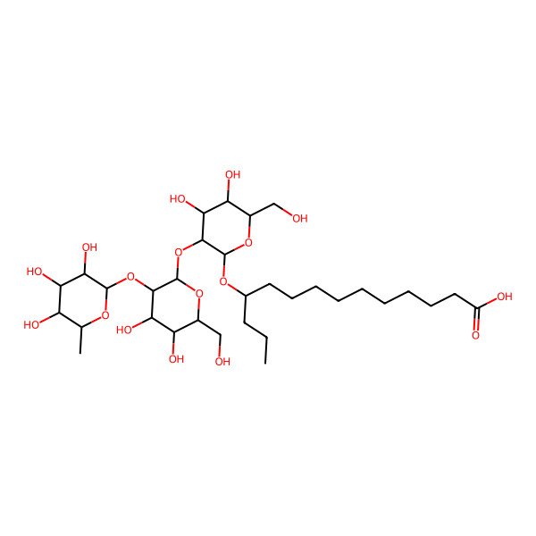 2D Structure of 11-[3-[4,5-Dihydroxy-6-(hydroxymethyl)-3-(3,4,5-trihydroxy-6-methyloxan-2-yl)oxyoxan-2-yl]oxy-4,5-dihydroxy-6-(hydroxymethyl)oxan-2-yl]oxytetradecanoic acid
