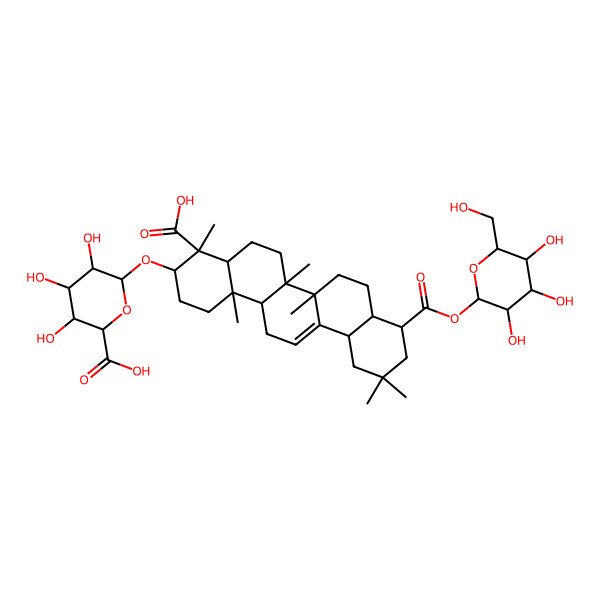 2D Structure of 6-[[4-carboxy-4,6a,6b,11,11,14b-hexamethyl-9-[3,4,5-trihydroxy-6-(hydroxymethyl)oxan-2-yl]oxycarbonyl-2,3,4a,5,6,7,8,8a,9,10,12,12a,14,14a-tetradecahydro-1H-picen-3-yl]oxy]-3,4,5-trihydroxyoxane-2-carboxylic acid