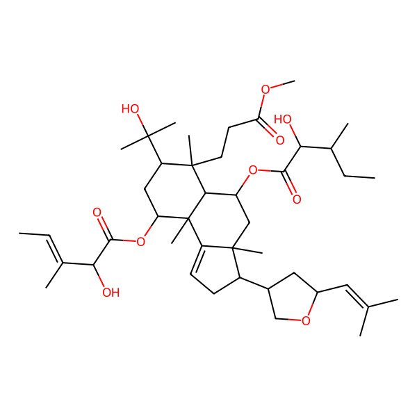 2D Structure of [9-(2-Hydroxy-3-methylpent-3-enoyl)oxy-7-(2-hydroxypropan-2-yl)-6-(3-methoxy-3-oxopropyl)-3a,6,9a-trimethyl-3-[5-(2-methylprop-1-enyl)oxolan-3-yl]-2,3,4,5,5a,7,8,9-octahydrocyclopenta[a]naphthalen-5-yl] 2-hydroxy-3-methylpentanoate