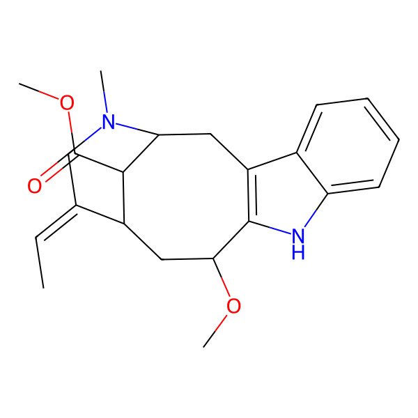 2D Structure of methyl (1S,12R,14R,15E,18R)-15-ethylidene-12-methoxy-17-methyl-10,17-diazatetracyclo[12.3.1.03,11.04,9]octadeca-3(11),4,6,8-tetraene-18-carboxylate