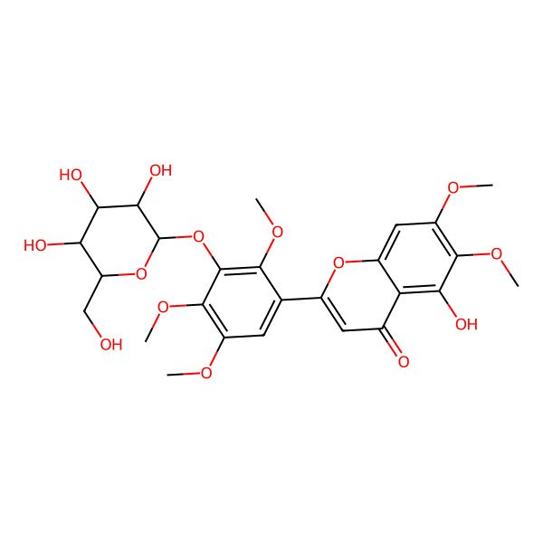 2D Structure of 5-Hydroxy-6,7-dimethoxy-2-[2,4,5-trimethoxy-3-[3,4,5-trihydroxy-6-(hydroxymethyl)oxan-2-yl]oxyphenyl]chromen-4-one