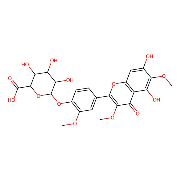 2D Structure of 6-[4-(5,7-Dihydroxy-3,6-dimethoxy-4-oxochromen-2-yl)-2-methoxyphenoxy]-3,4,5-trihydroxyoxane-2-carboxylic acid