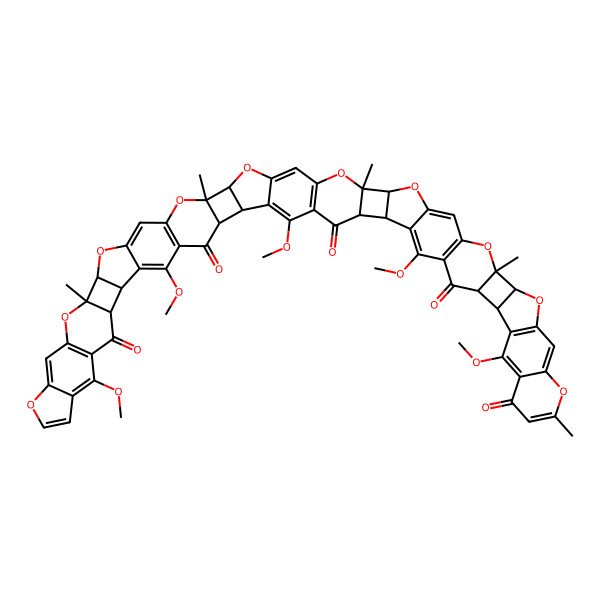 2D Structure of (1S,6S,7S,12S,13S,25R,26S,32R,33S,39R,40S,46R,47S,59S,60S,65S)-3,9,15,56,62-pentamethoxy-19,26,33,40,47-pentamethyl-20,24,27,31,34,38,41,45,48,52-decaoxanonadecacyclo[37.26.0.02,37.04,35.06,33.07,32.08,30.010,28.012,26.013,25.014,23.016,21.040,65.042,63.044,61.046,60.047,59.049,57.051,55]pentahexaconta-2,4(35),8,10(28),14(23),15,18,21,29,36,42(63),43,49(57),50,53,55,61-heptadecaene-5,11,17,58,64-pentone