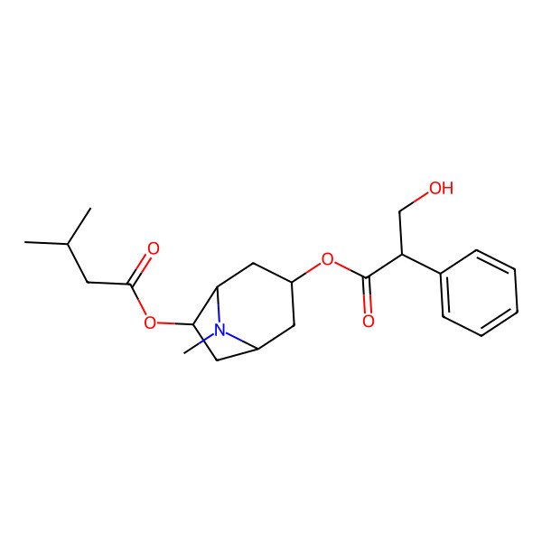 2D Structure of [(3S,6S)-3-(3-hydroxy-2-phenylpropanoyl)oxy-8-methyl-8-azabicyclo[3.2.1]octan-6-yl] 3-methylbutanoate
