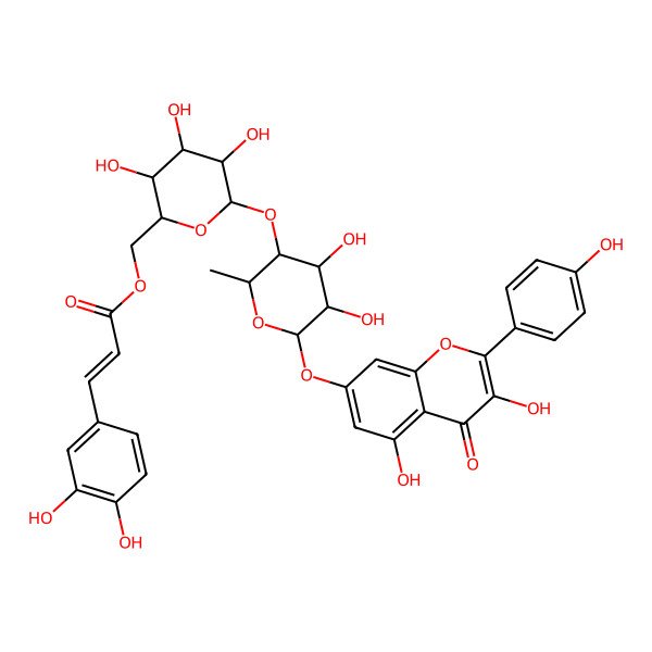 2D Structure of [(2R,3S,4S,5R,6S)-6-[(2S,3R,4S,5R,6S)-6-[3,5-dihydroxy-2-(4-hydroxyphenyl)-4-oxochromen-7-yl]oxy-4,5-dihydroxy-2-methyloxan-3-yl]oxy-3,4,5-trihydroxyoxan-2-yl]methyl (E)-3-(3,4-dihydroxyphenyl)prop-2-enoate