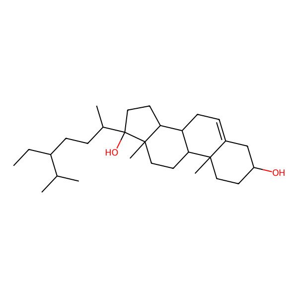 2D Structure of (3S,8R,9S,10R,13S,14S,17S)-17-[(2R,5R)-5-ethyl-6-methylheptan-2-yl]-10,13-dimethyl-1,2,3,4,7,8,9,11,12,14,15,16-dodecahydrocyclopenta[a]phenanthrene-3,17-diol